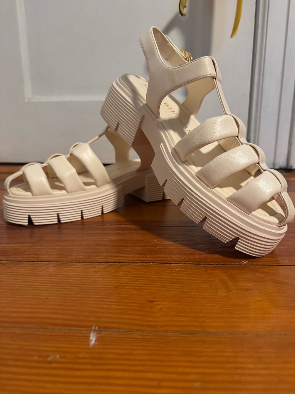 Stuart Weitzman Cream Chunky Platform Fisherman Sandals